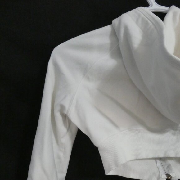 BEBE | small | White Cropped Blue Bebe Logo Hoodie | Zip Closure | Made In USA - Picture 11 of 16